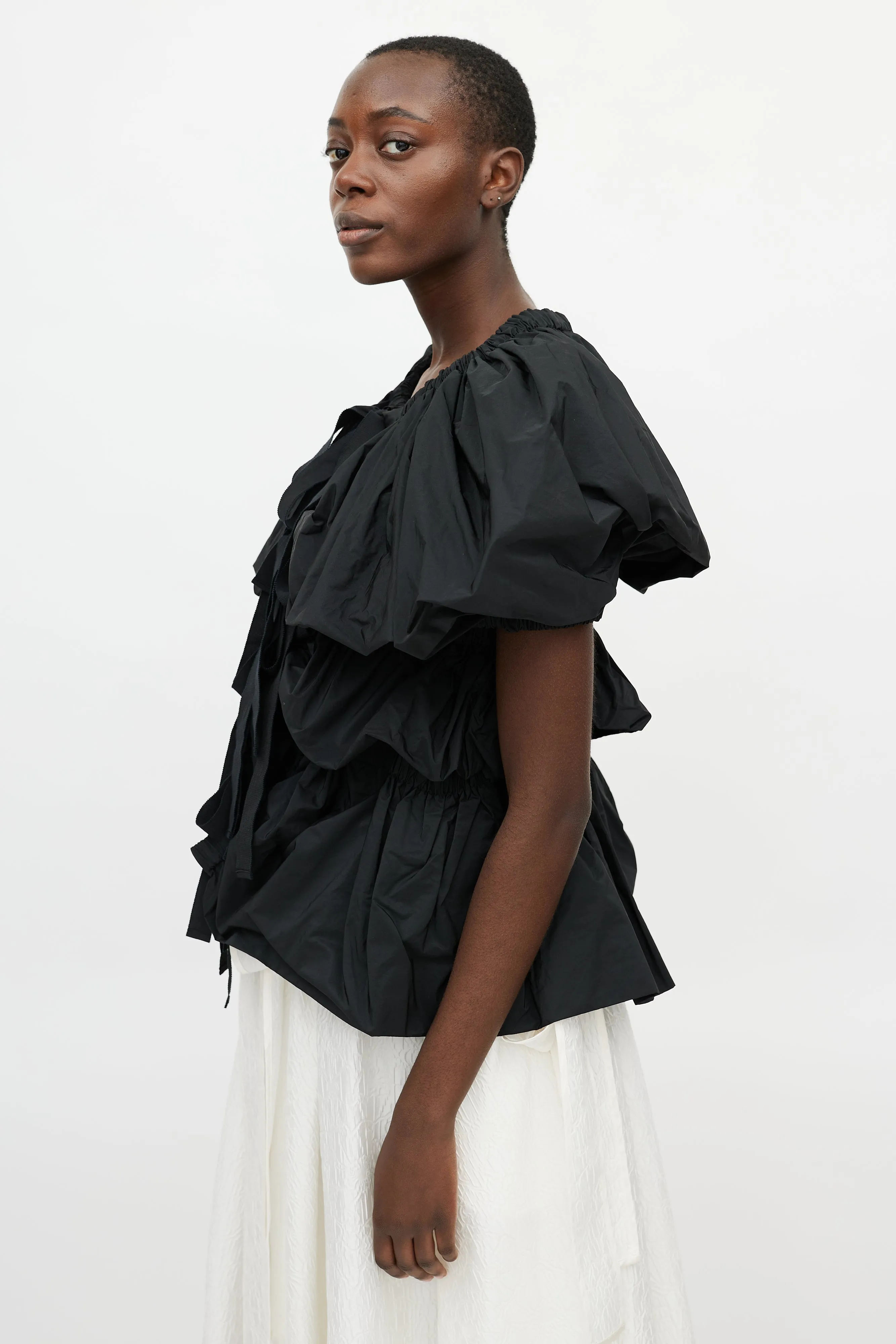 Black Ruffled Tie Shirt