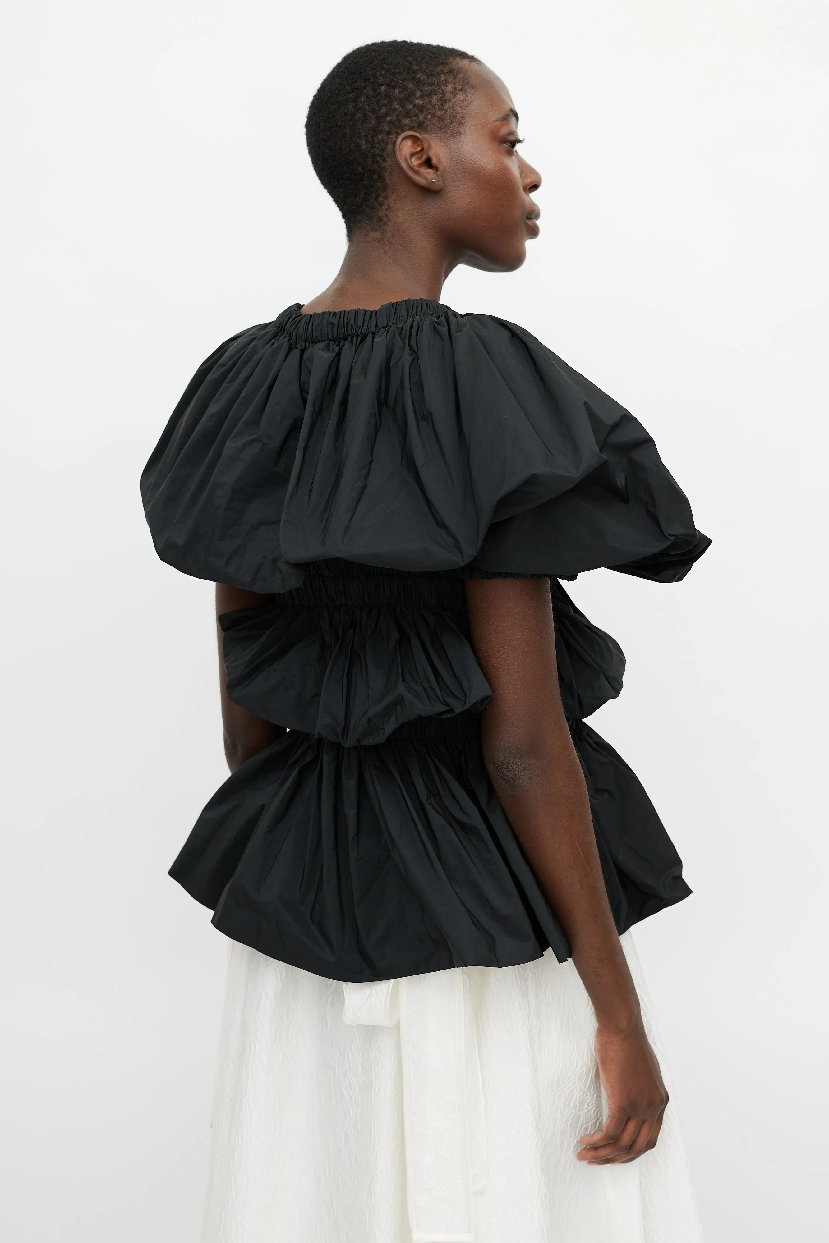 Black Ruffled Tie Shirt
