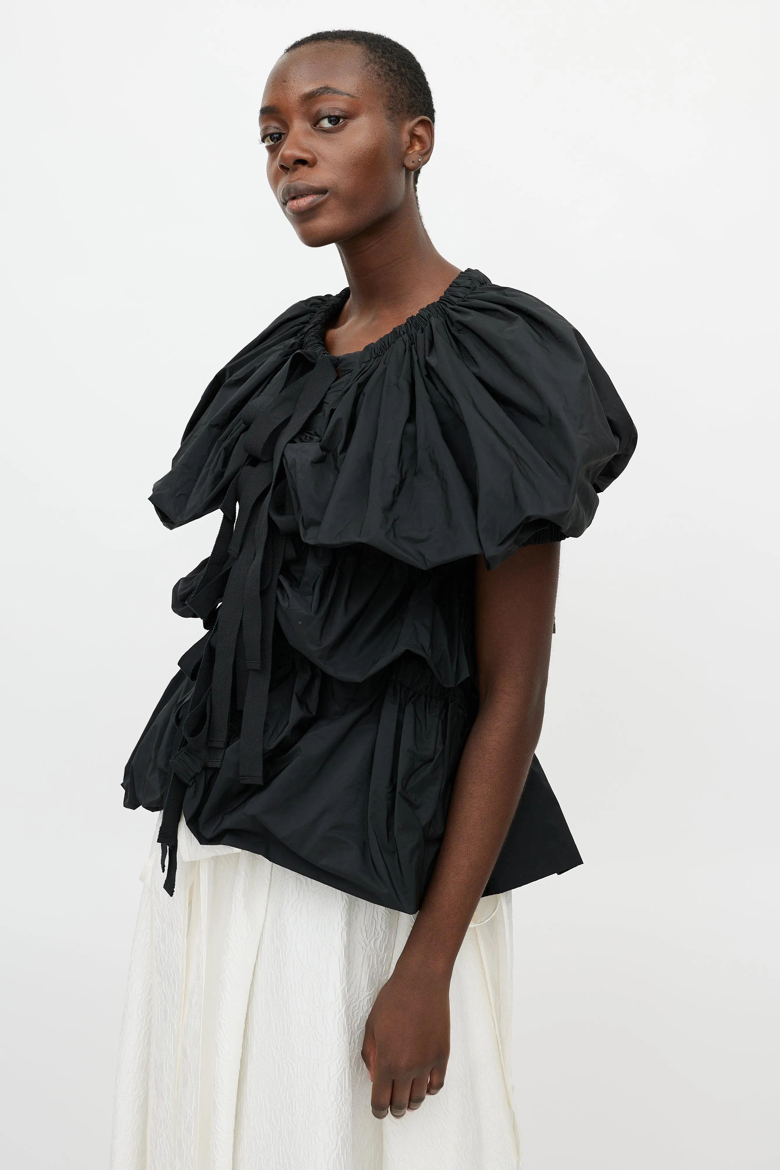 Black Ruffled Tie Shirt