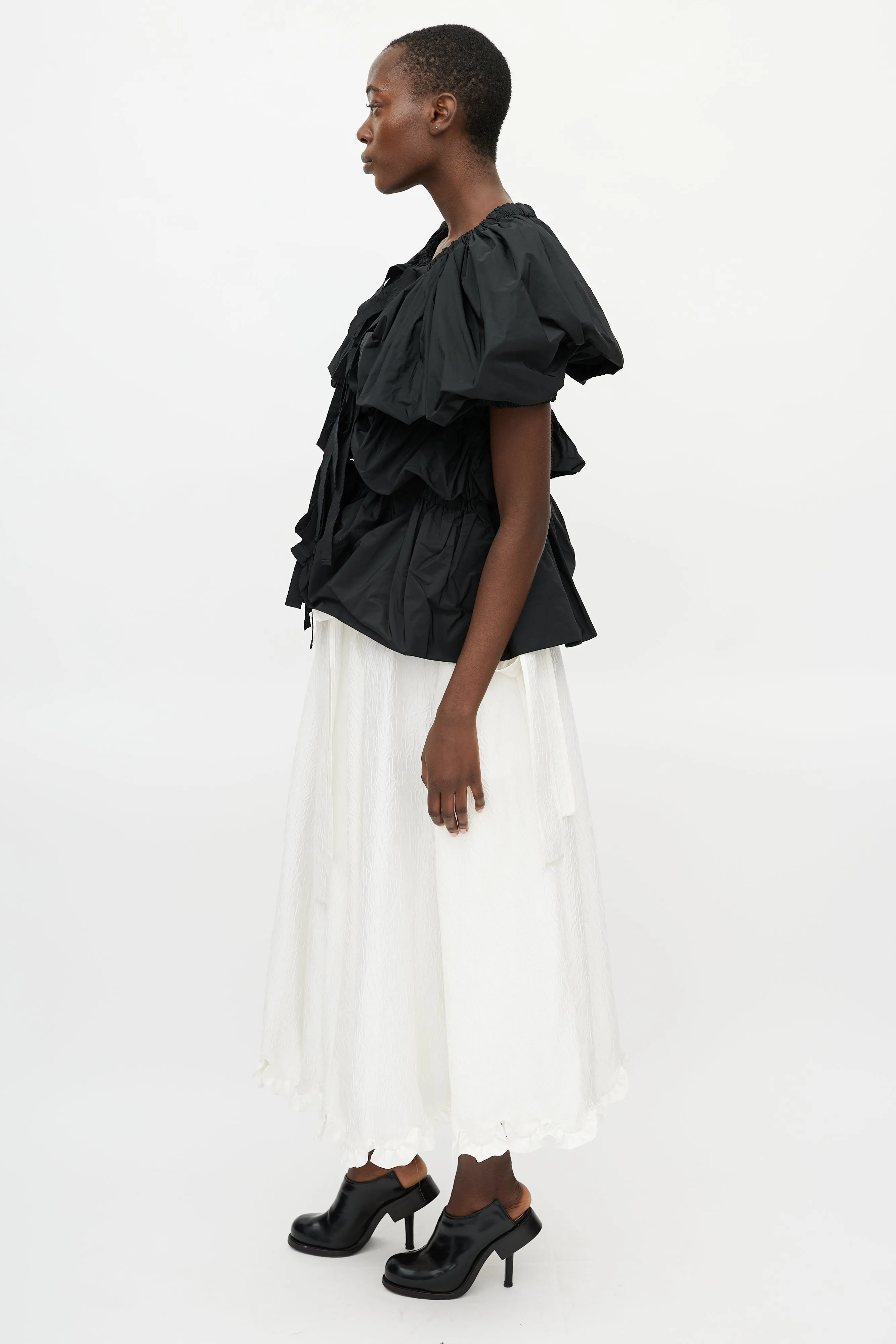 Black Ruffled Tie Shirt