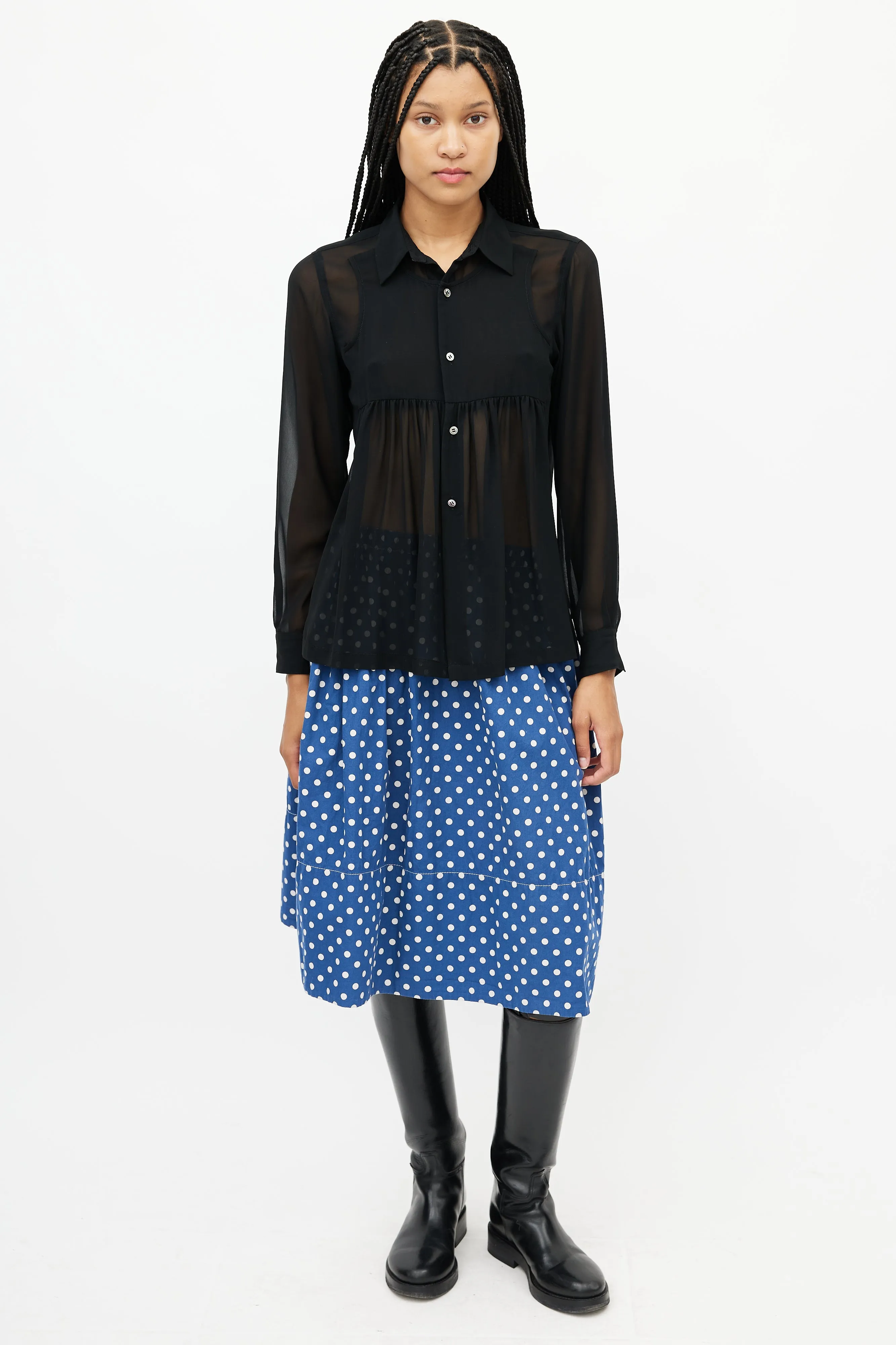 Black Sheer Ruffled Shirt
