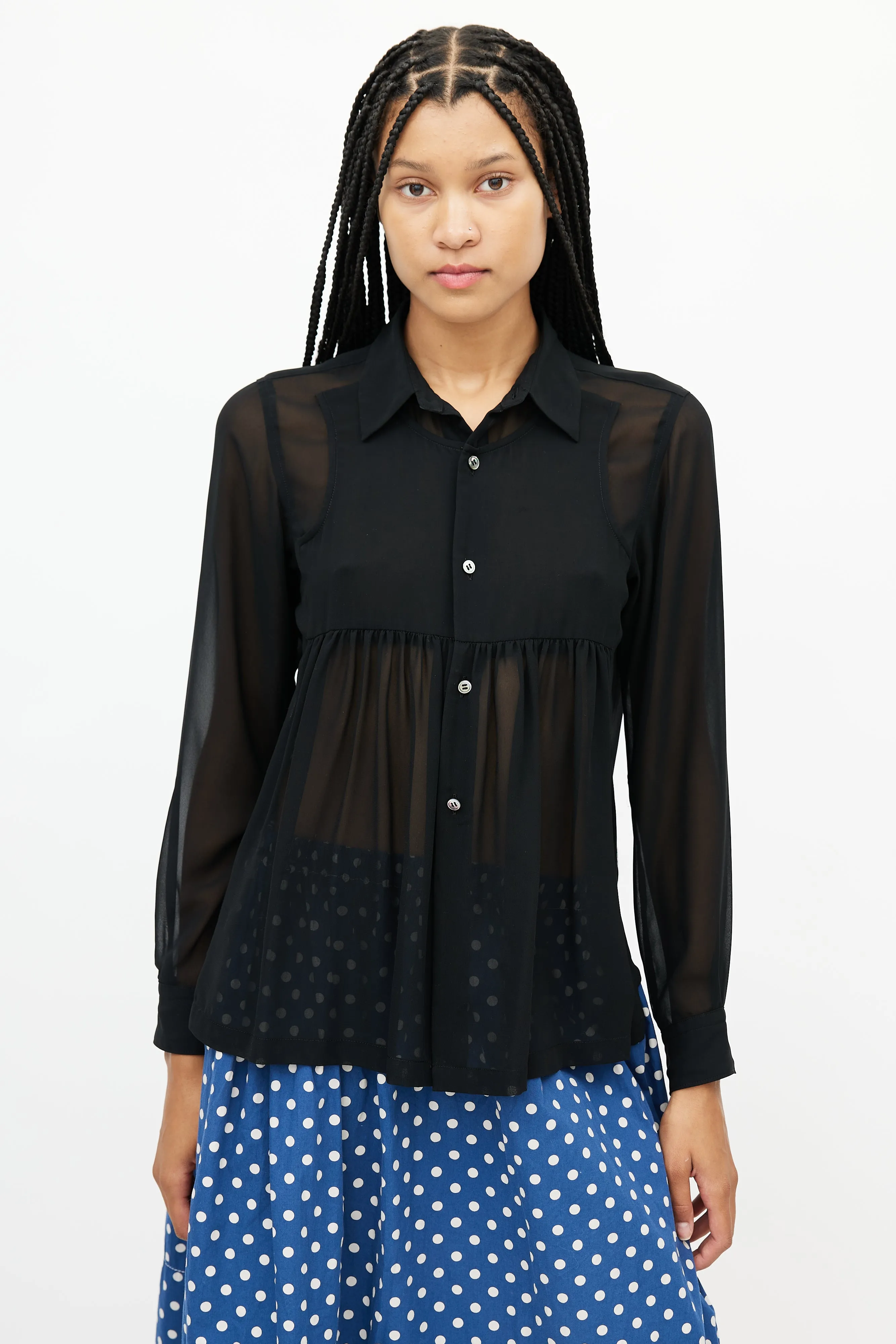 Black Sheer Ruffled Shirt