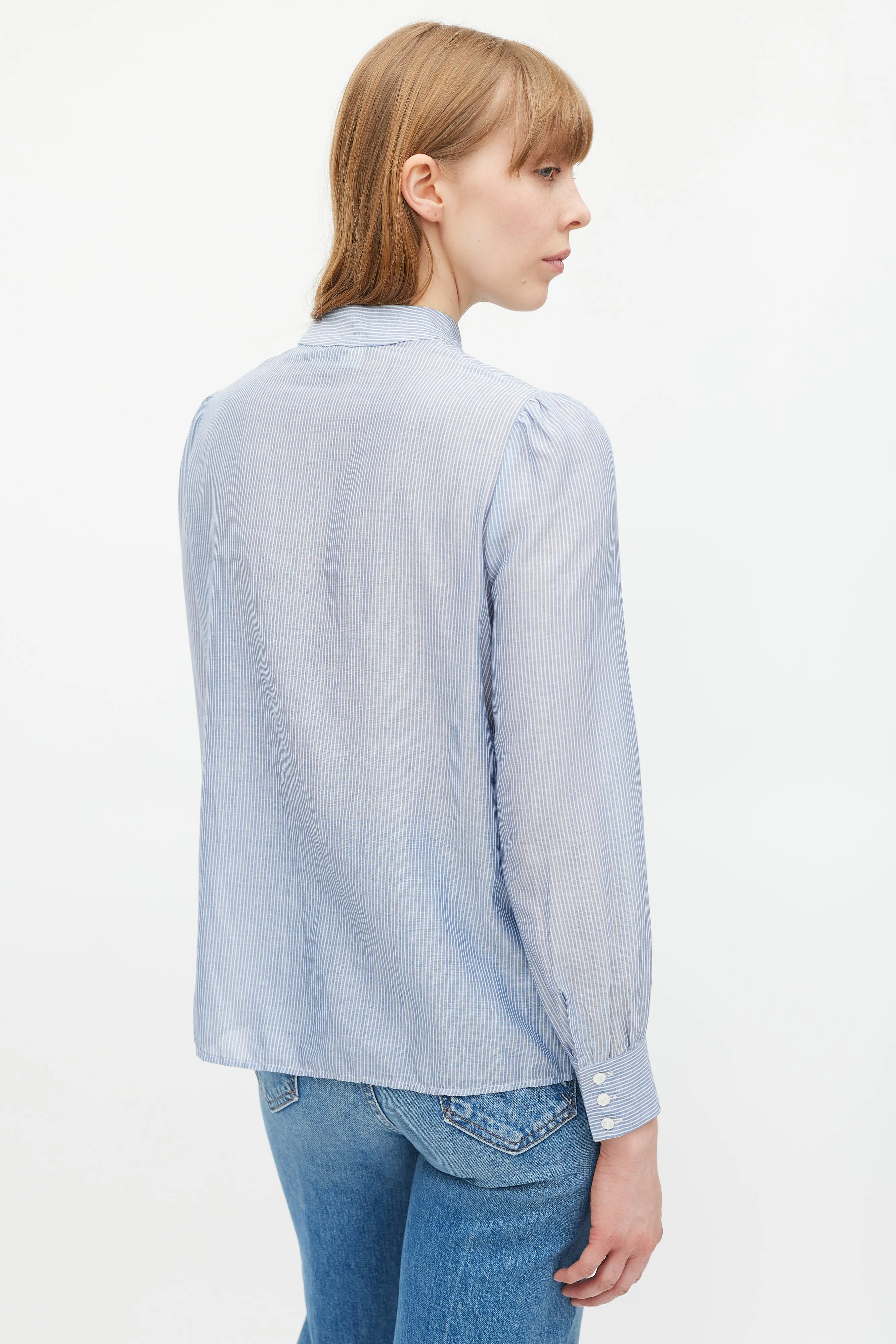Blue & White Striped Ruffled Shirt