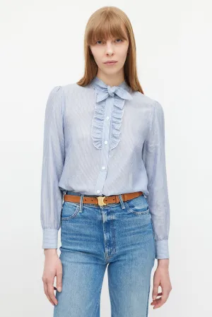 Blue & White Striped Ruffled Shirt