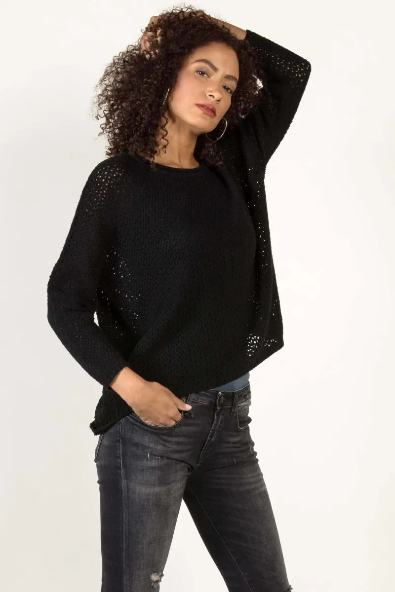 Boucle Mesh Pullover in Black