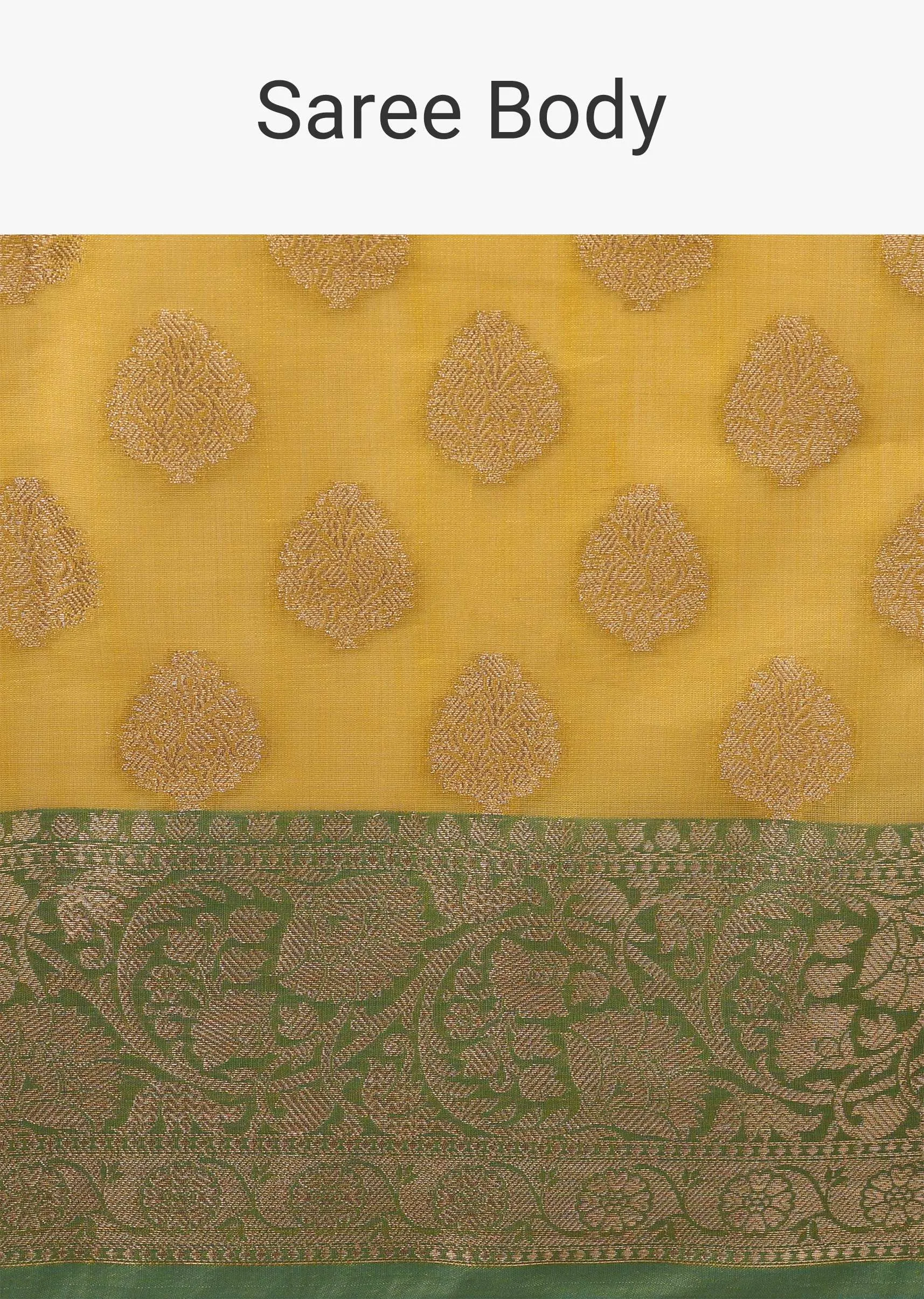 Cyber Yellow Saree In Banarsi Chanderi And Pure Handloom Cotton