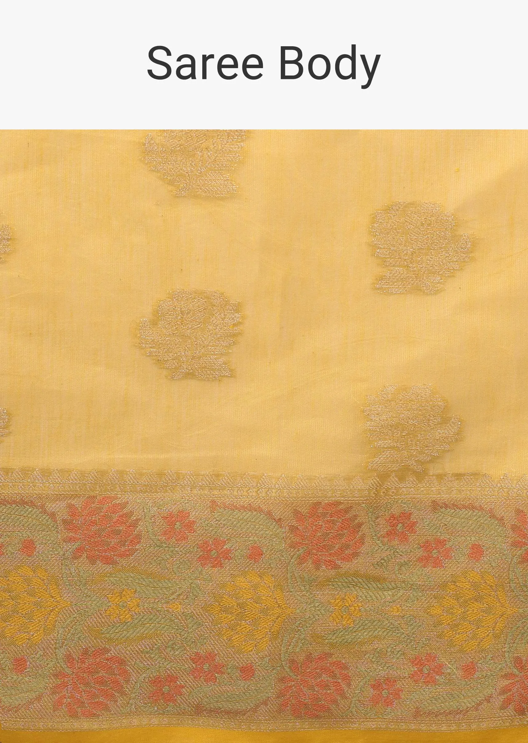 Daffodil Yellow Saree In Banarsi Chanderi And Pure Handloom Cotton