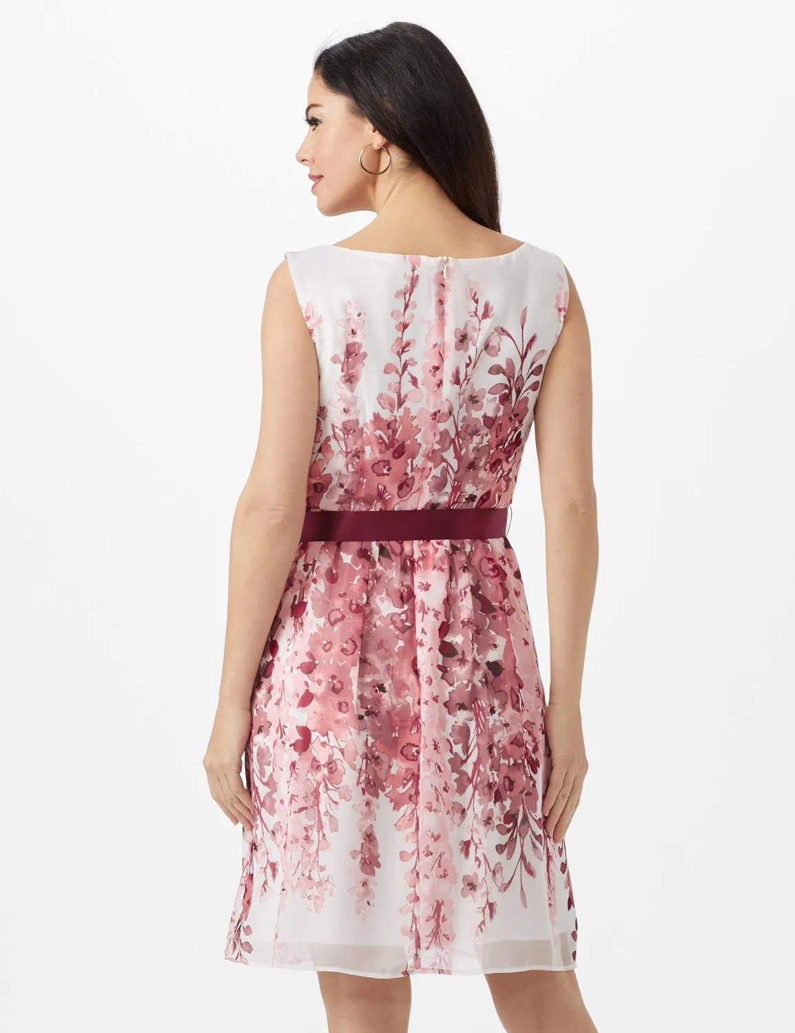 Double Vine Floral Boarder Dress with Satin Ribbon Belt