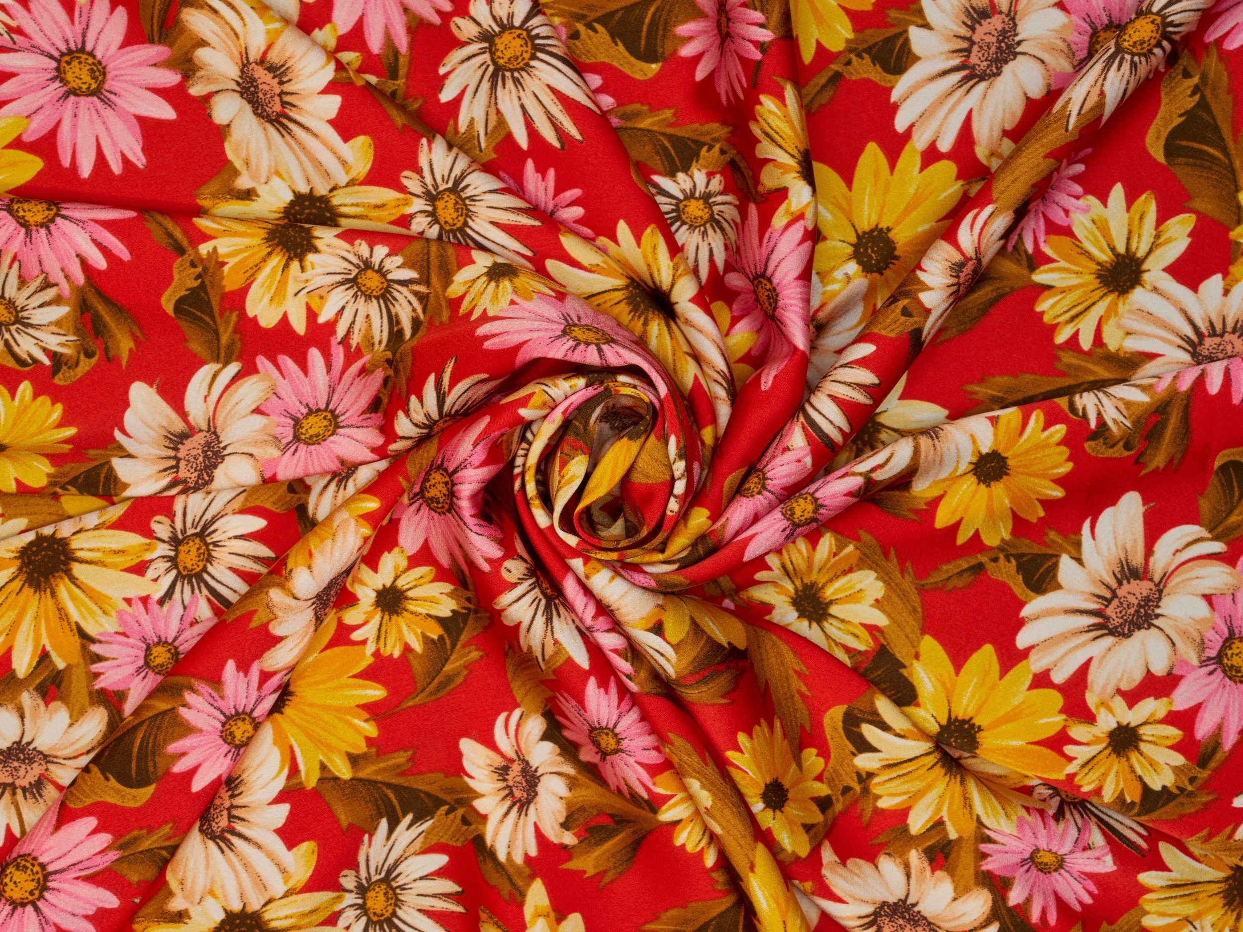 Faux silk Satin  fabric by the yard -    Blue Daisy print