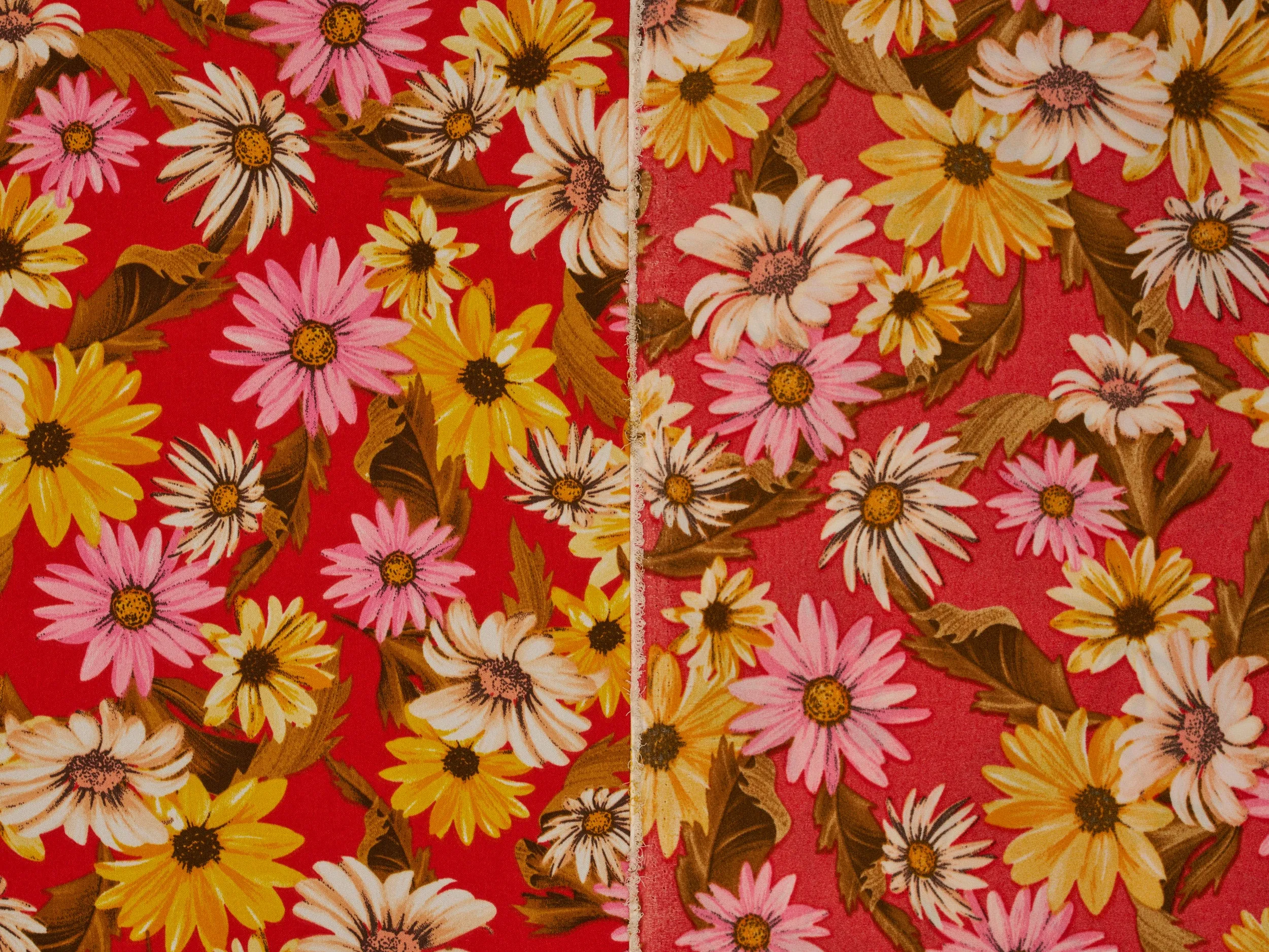 Faux silk Satin  fabric by the yard -    Blue Daisy print