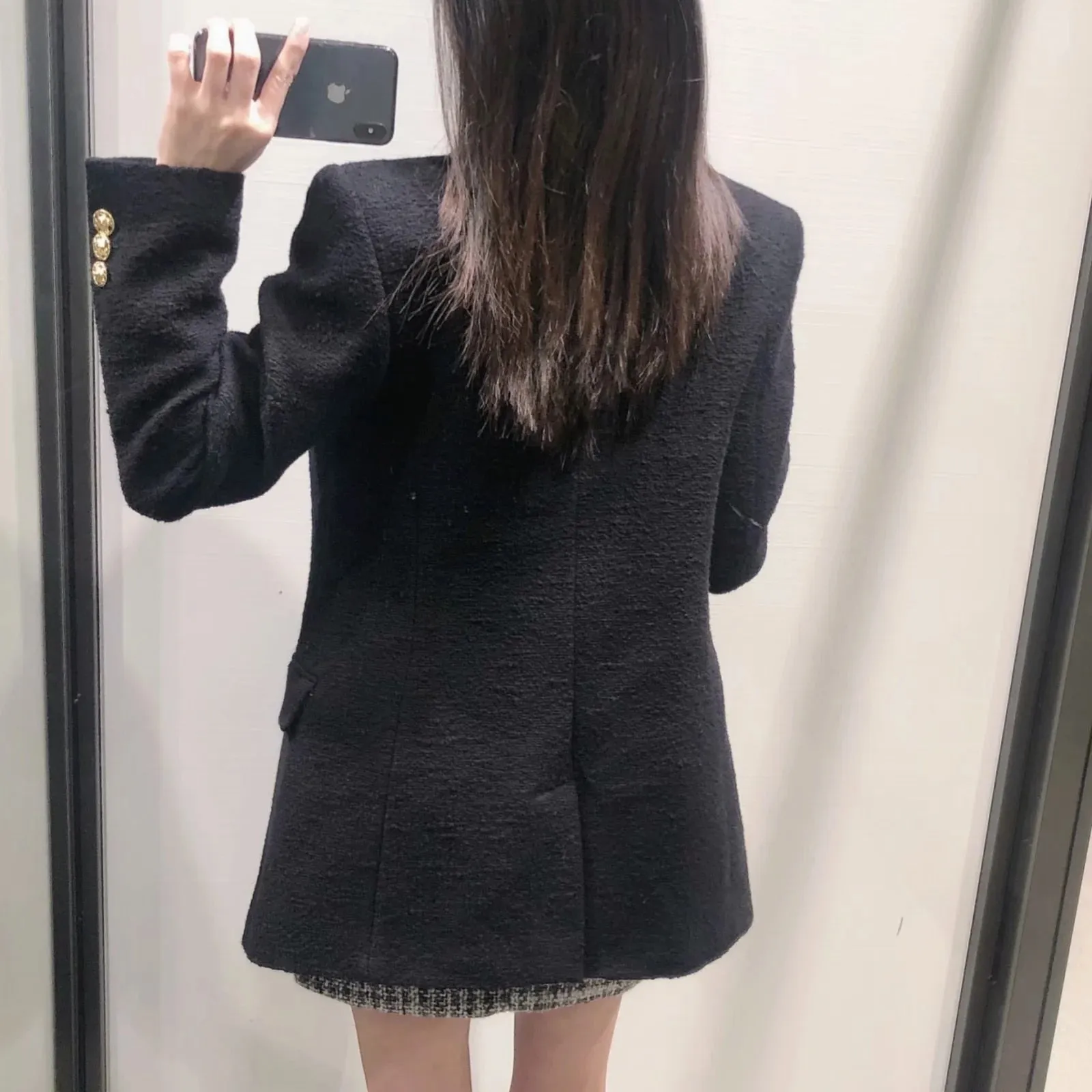 Hulianfu Blazer Women Traf Fashion Metal Double Breasted Woollen Blazers Coat Vintage Long Sleeve Female Outerwear Chic Tops