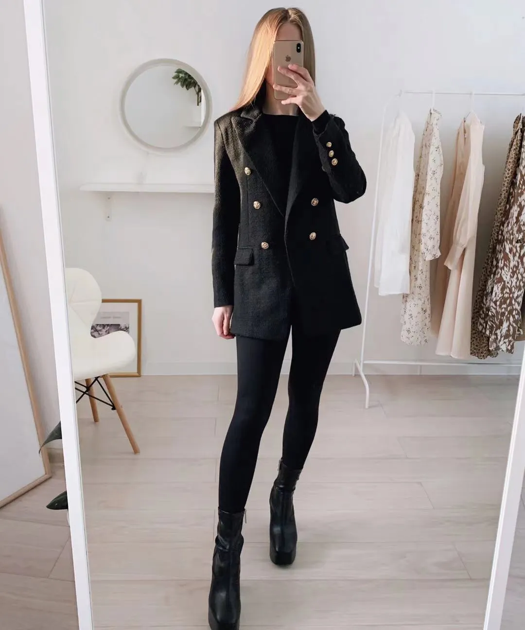 Hulianfu Blazer Women Traf Fashion Metal Double Breasted Woollen Blazers Coat Vintage Long Sleeve Female Outerwear Chic Tops