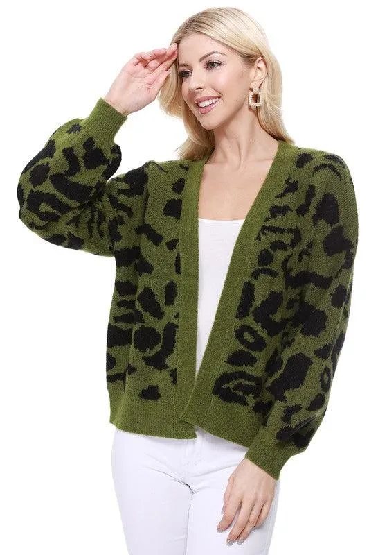 Leopard Pattern Open Front Shrug Cardigan Sweater