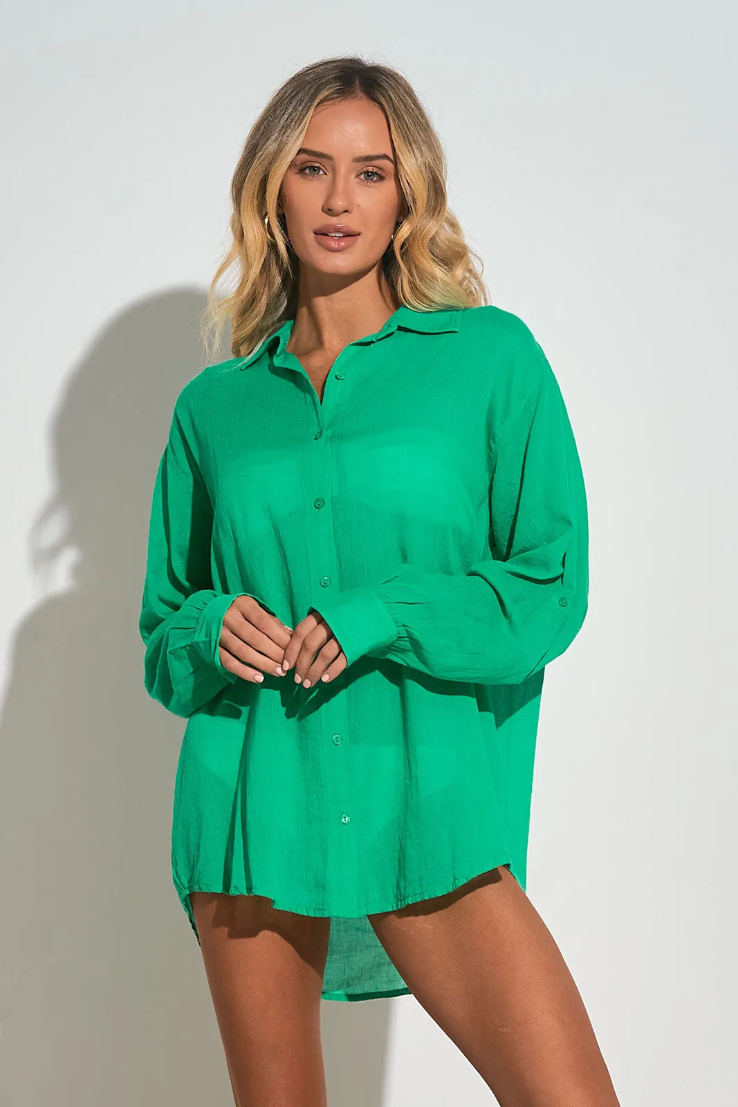 Lost in Paradise Green Button Down Top