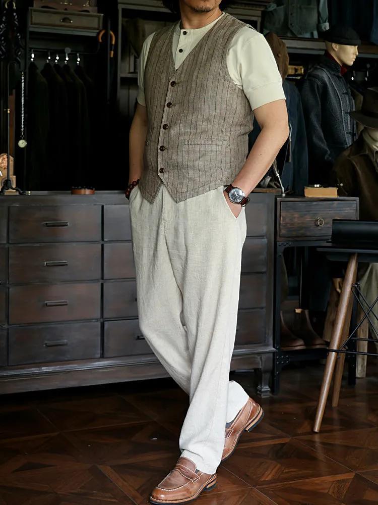 Men's Striped Linen Vest