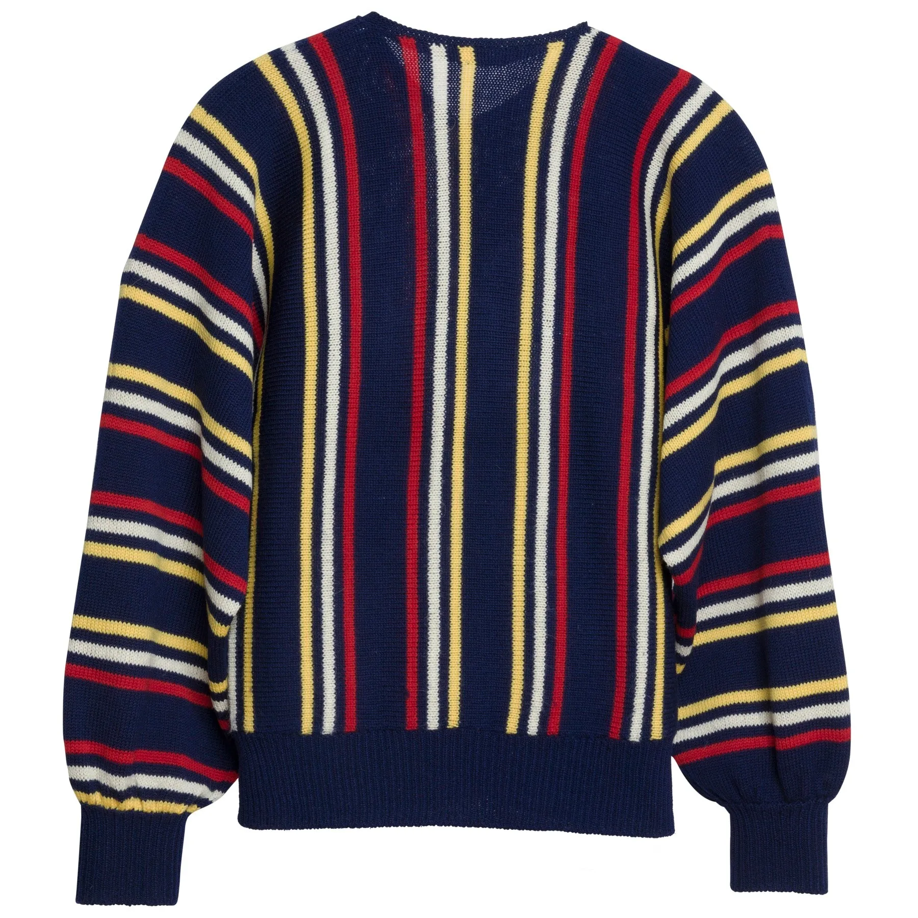 Mid-Century Striped Stockinette Virgin Wool Cuff Sleeve Cardigan