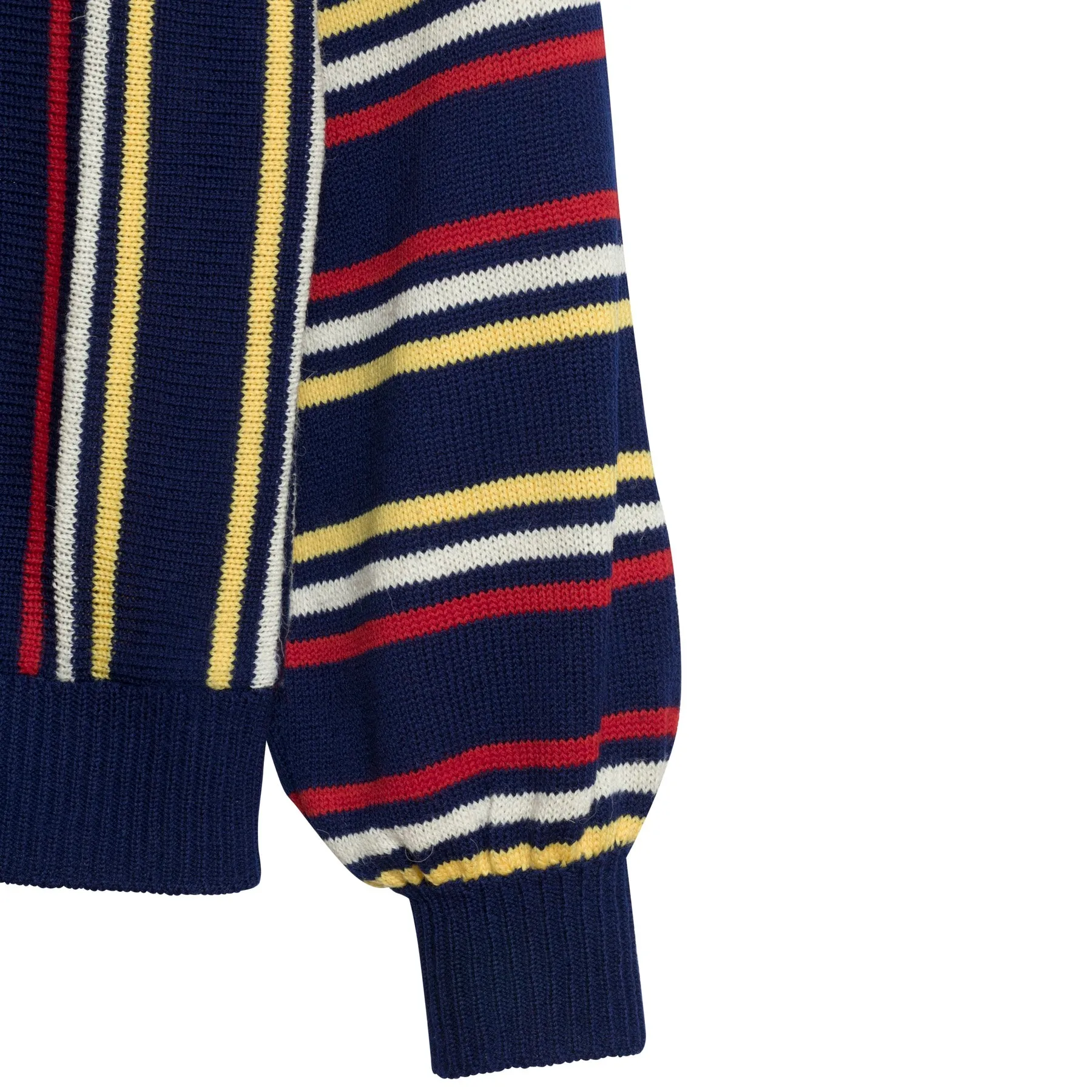 Mid-Century Striped Stockinette Virgin Wool Cuff Sleeve Cardigan