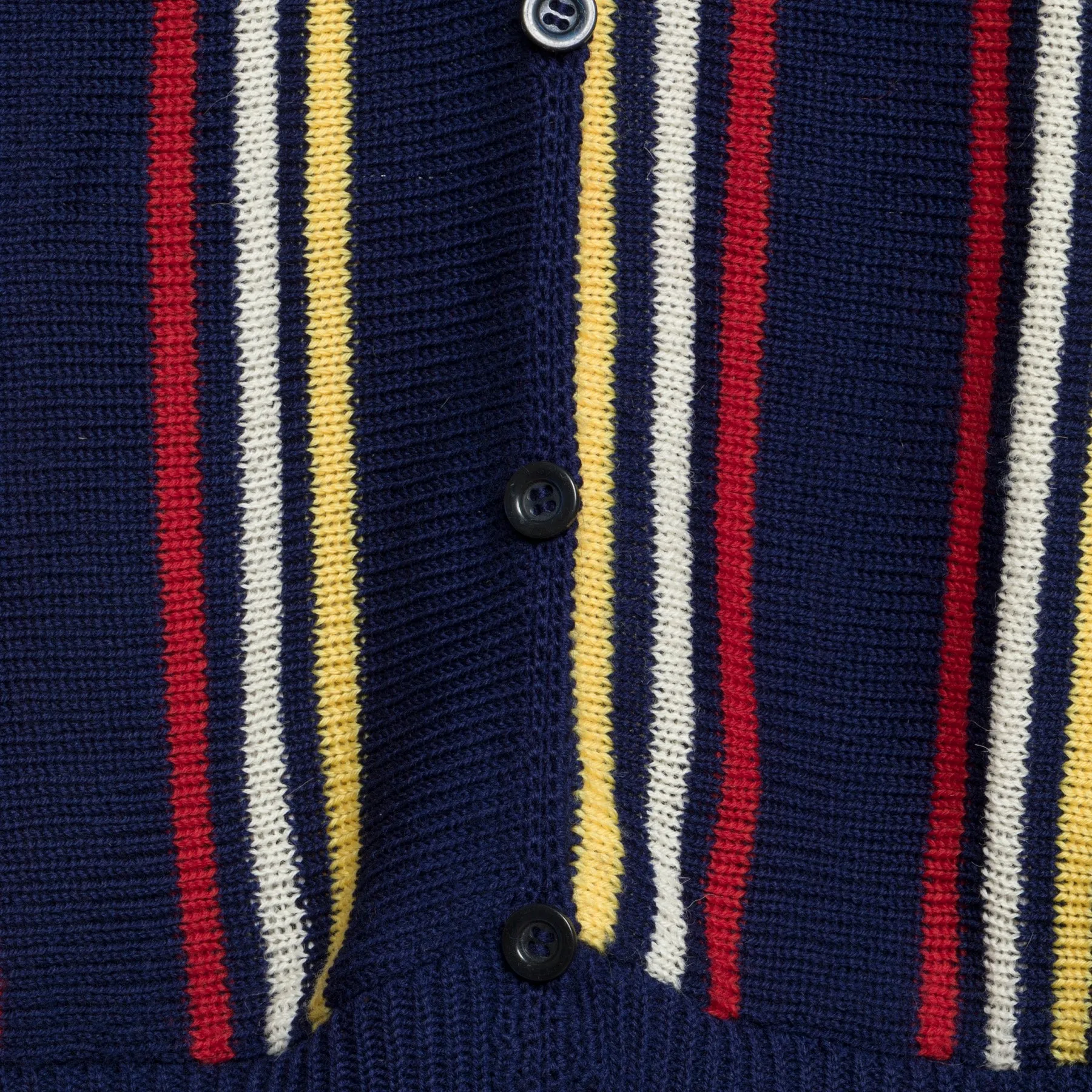 Mid-Century Striped Stockinette Virgin Wool Cuff Sleeve Cardigan