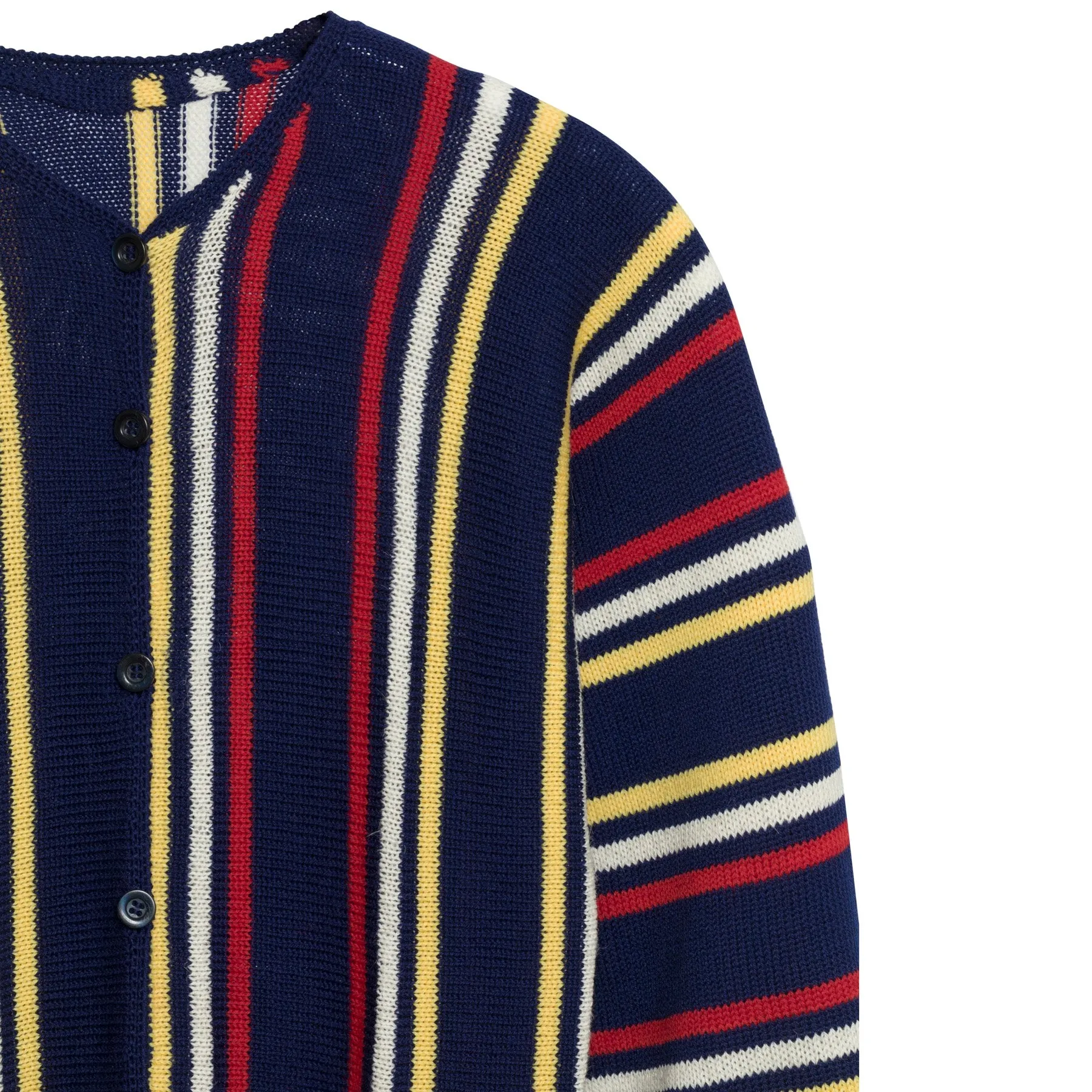 Mid-Century Striped Stockinette Virgin Wool Cuff Sleeve Cardigan