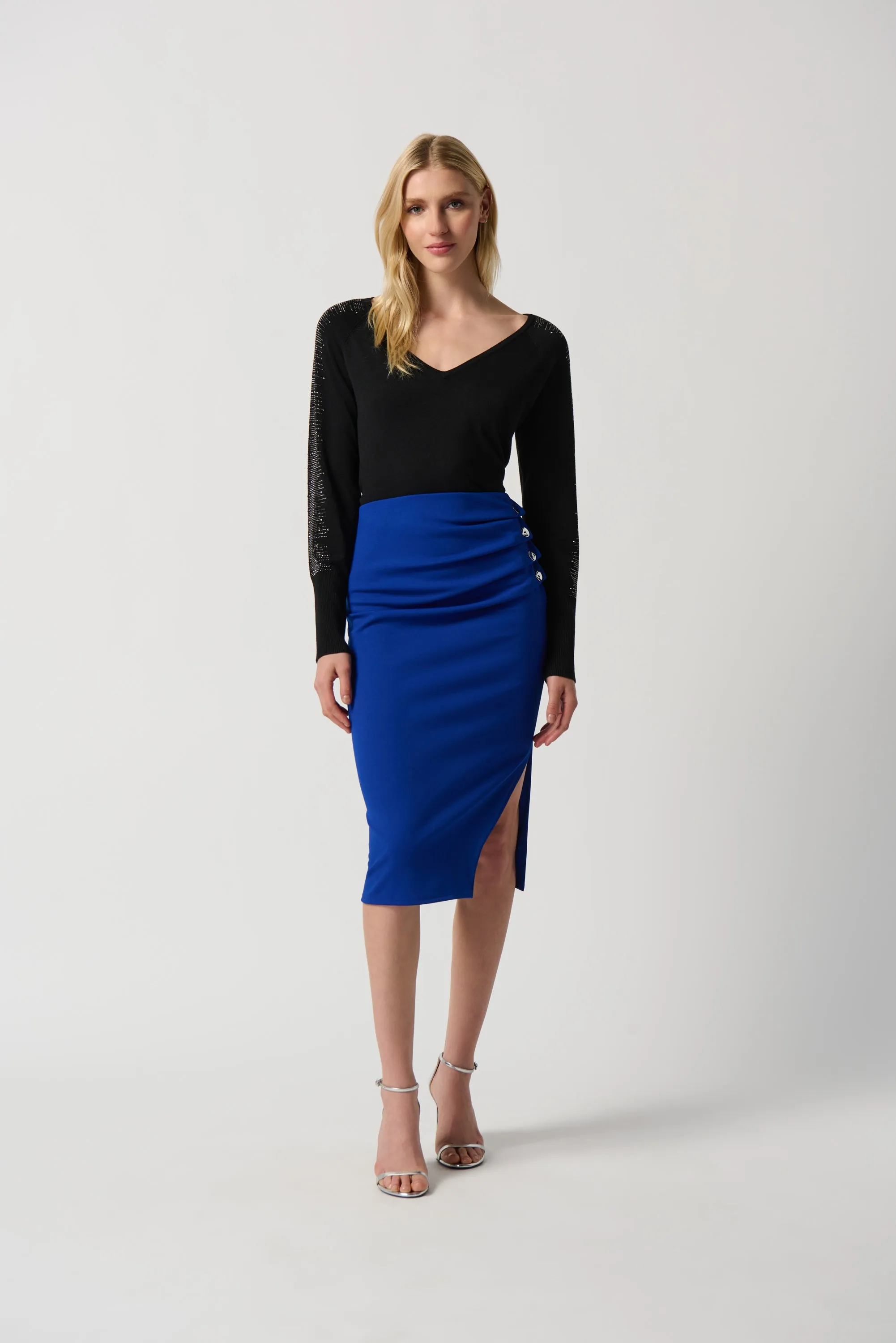 Scuba Crepe Straight Skirt With Side Slit