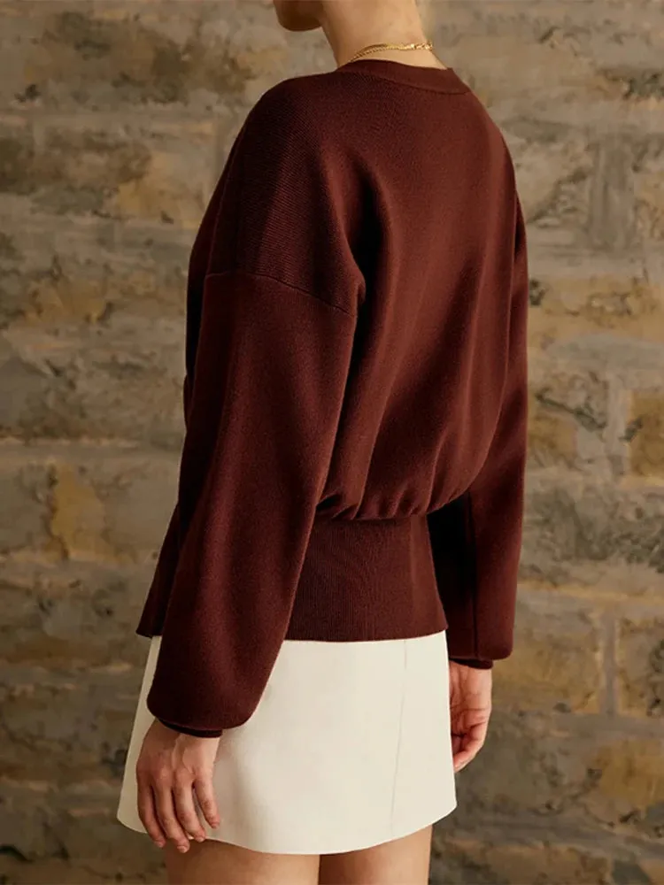 UAKISS  -  Fashion Solid Maillard Angola Knitted Cardigan Women Deep V Neck Long Sleeve One Button Sweater Autumn Lady Knitwear Chic Tops