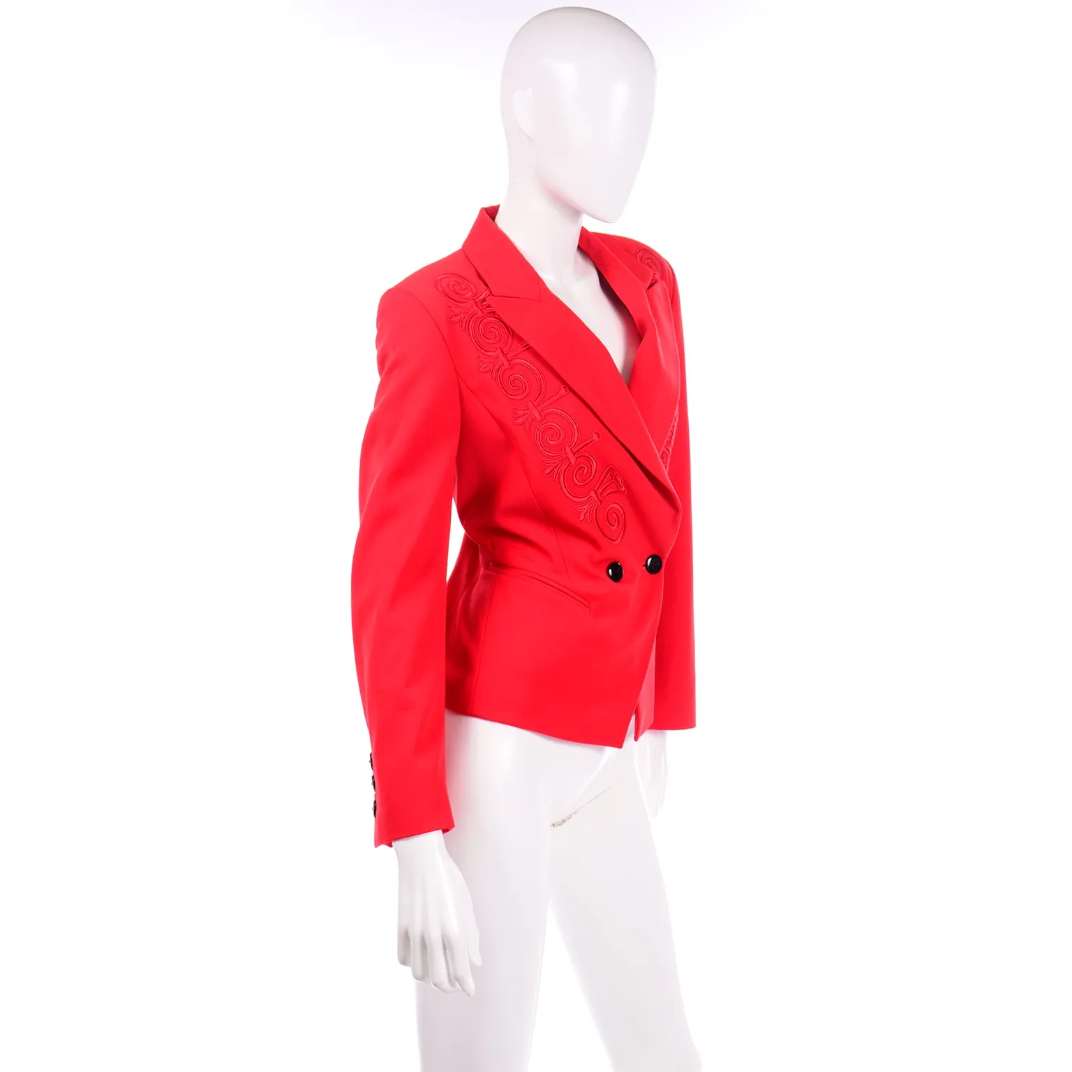 Vintage Escada Margaretha Ley Vintage Red Wool Applique Embroidered Blazer