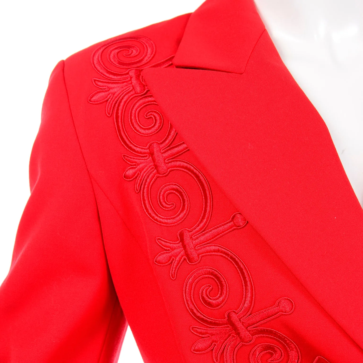Vintage Escada Margaretha Ley Vintage Red Wool Applique Embroidered Blazer