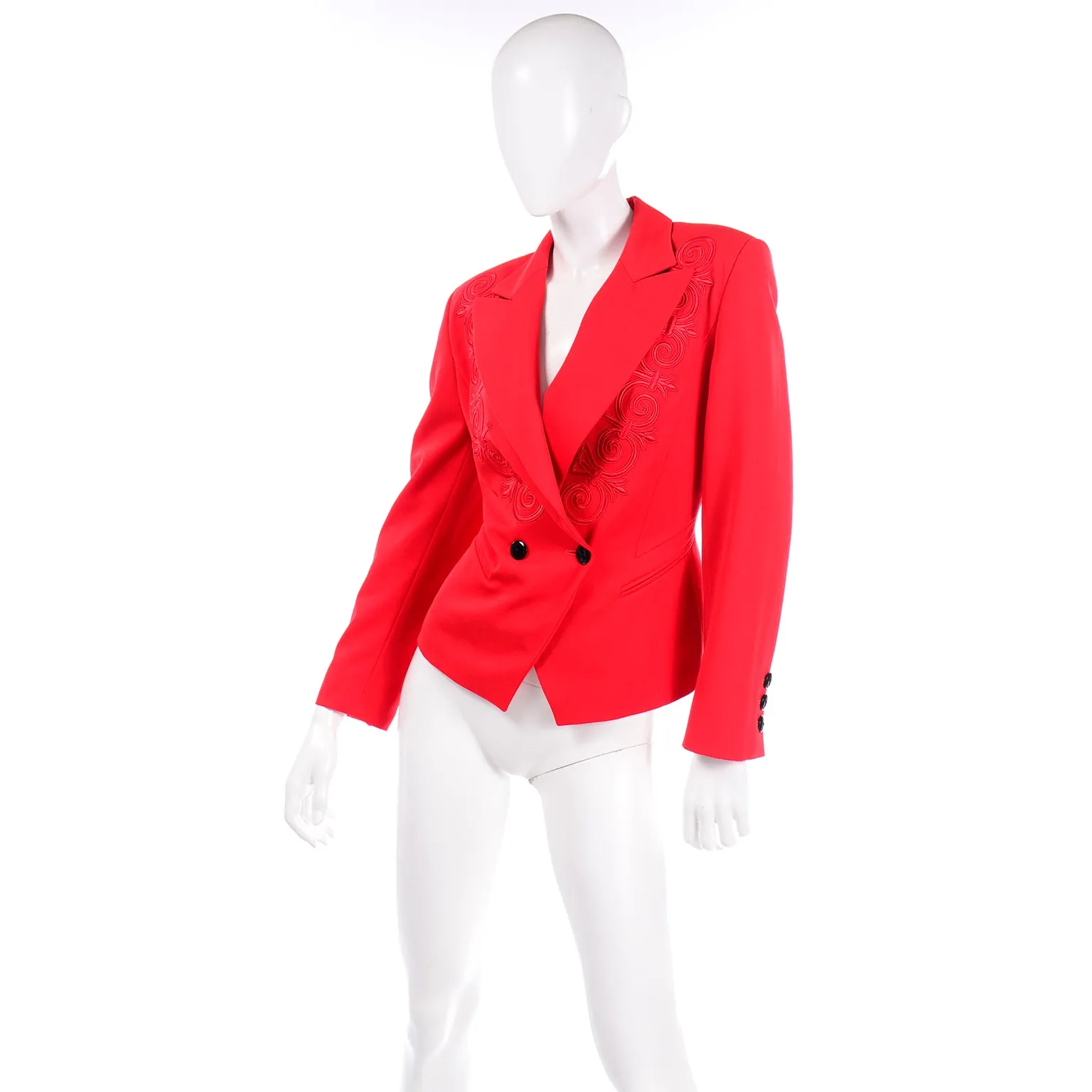 Vintage Escada Margaretha Ley Vintage Red Wool Applique Embroidered Blazer