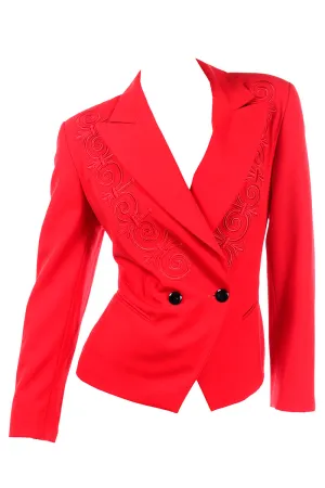 Vintage Escada Margaretha Ley Vintage Red Wool Applique Embroidered Blazer