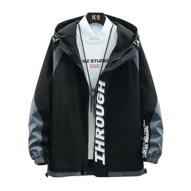 Windproof Letter Print Hooded Jacket