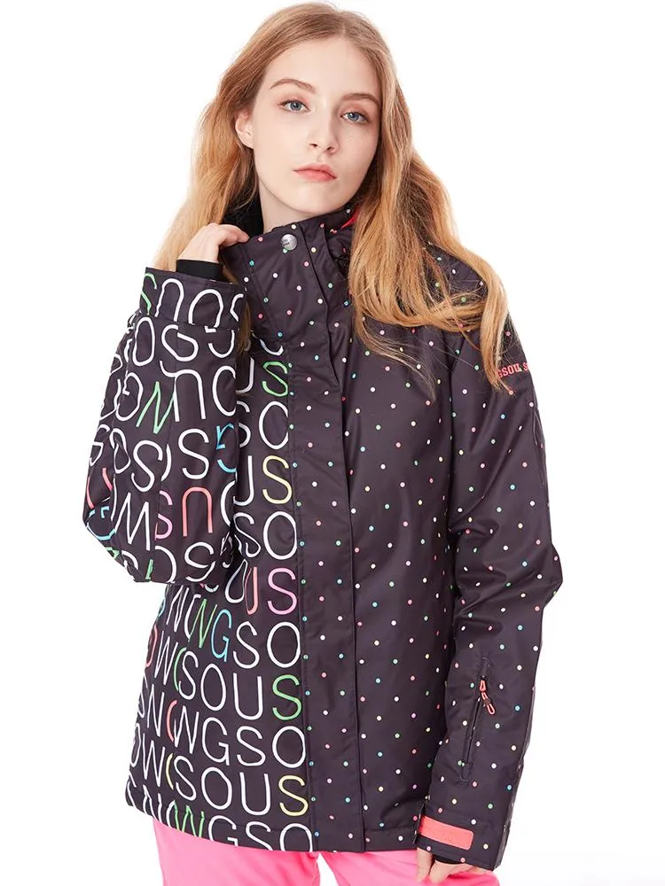 Women's Black High Waterproof Windproof Ski Snowboard Jacket