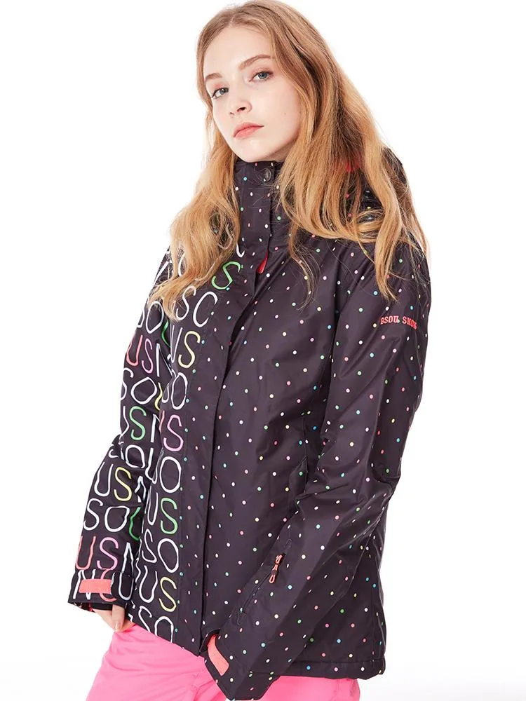 Women's Black High Waterproof Windproof Ski Snowboard Jacket